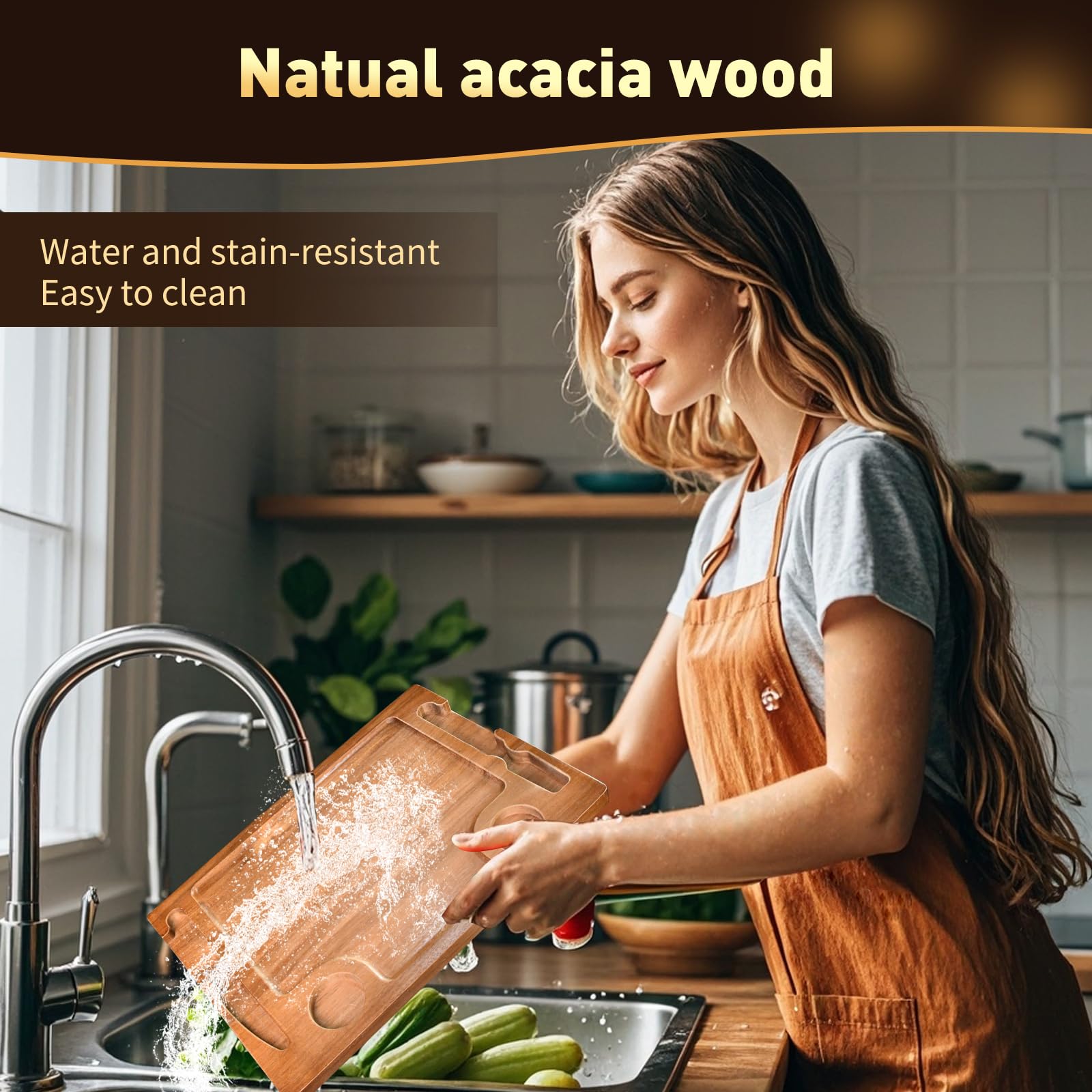 MAVOTER board with built-in handles for easy serving and transport.