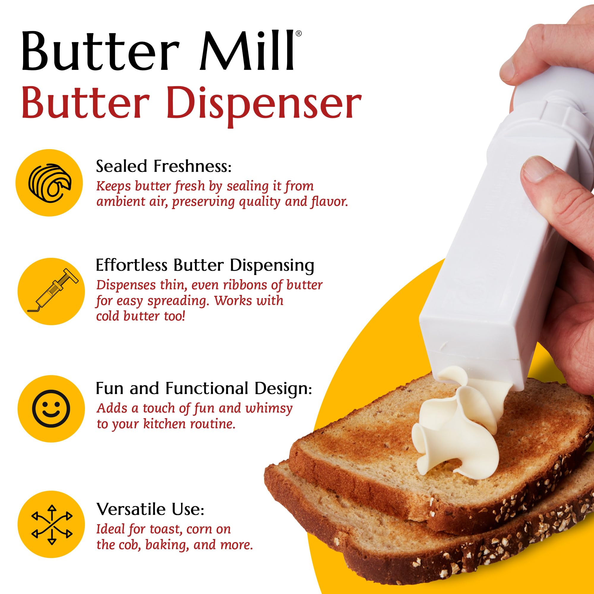 MAX SPACE Butter Mill airtight lid preserves freshness and flavor.