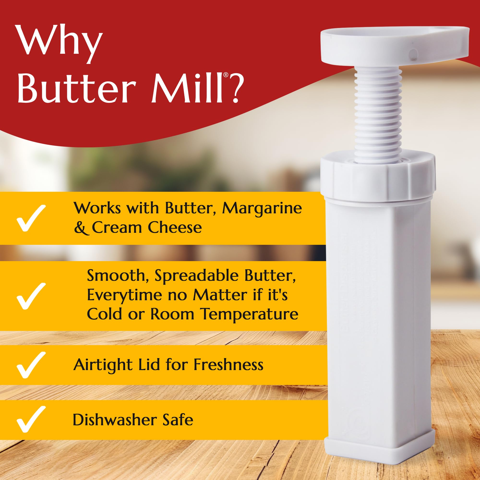 MAX SPACE Butter Mill sleek design highlights simple spreading.