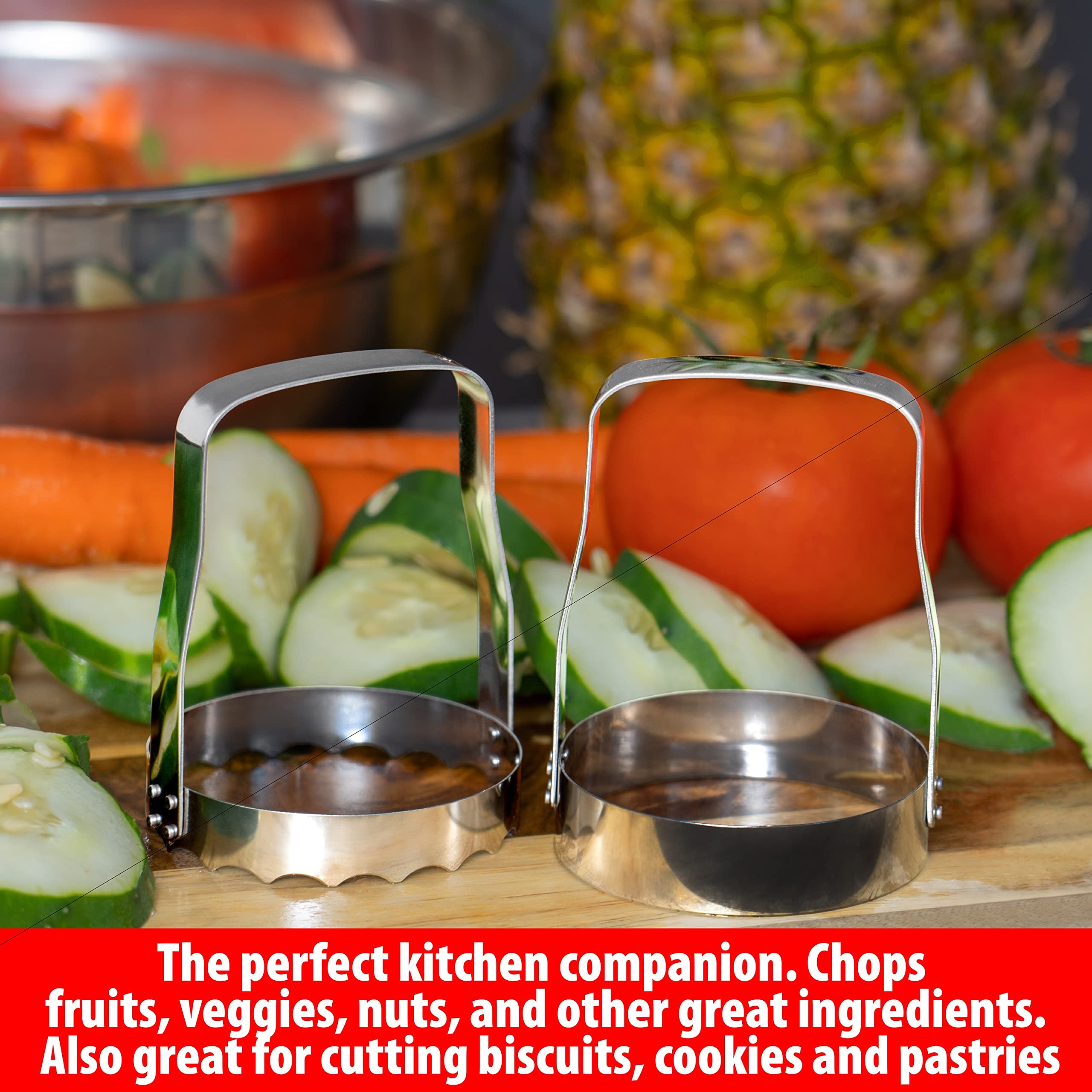 Maxam hand chopper in action for quick salad and fruit prep.