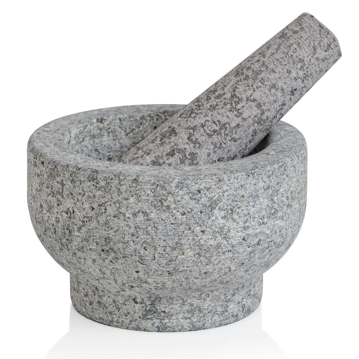 Maxam Grey mortar and pestle set, 5-inch diameter, stabilizes while grinding spices.