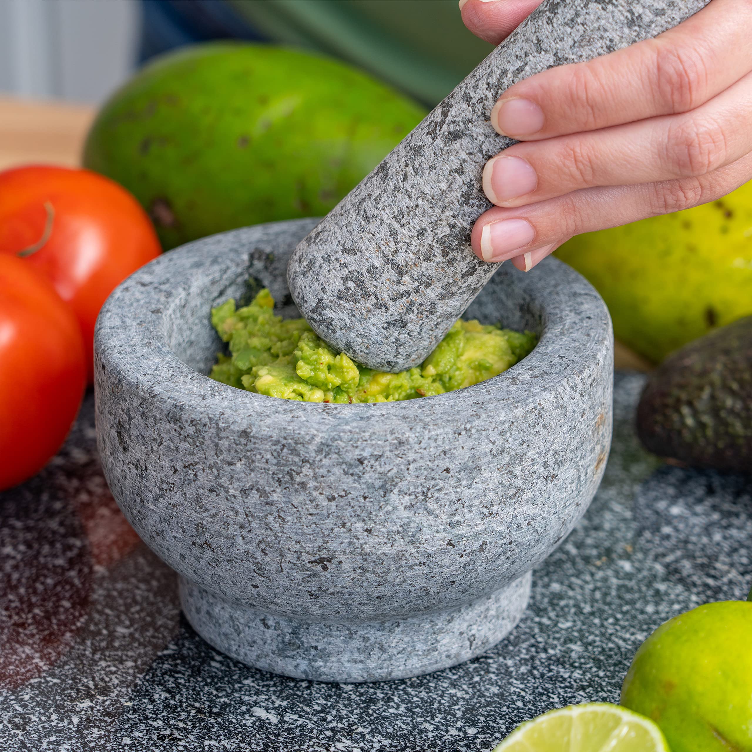 Maxam Grey mortar and pestle enables quick guacamole and pesto prep.