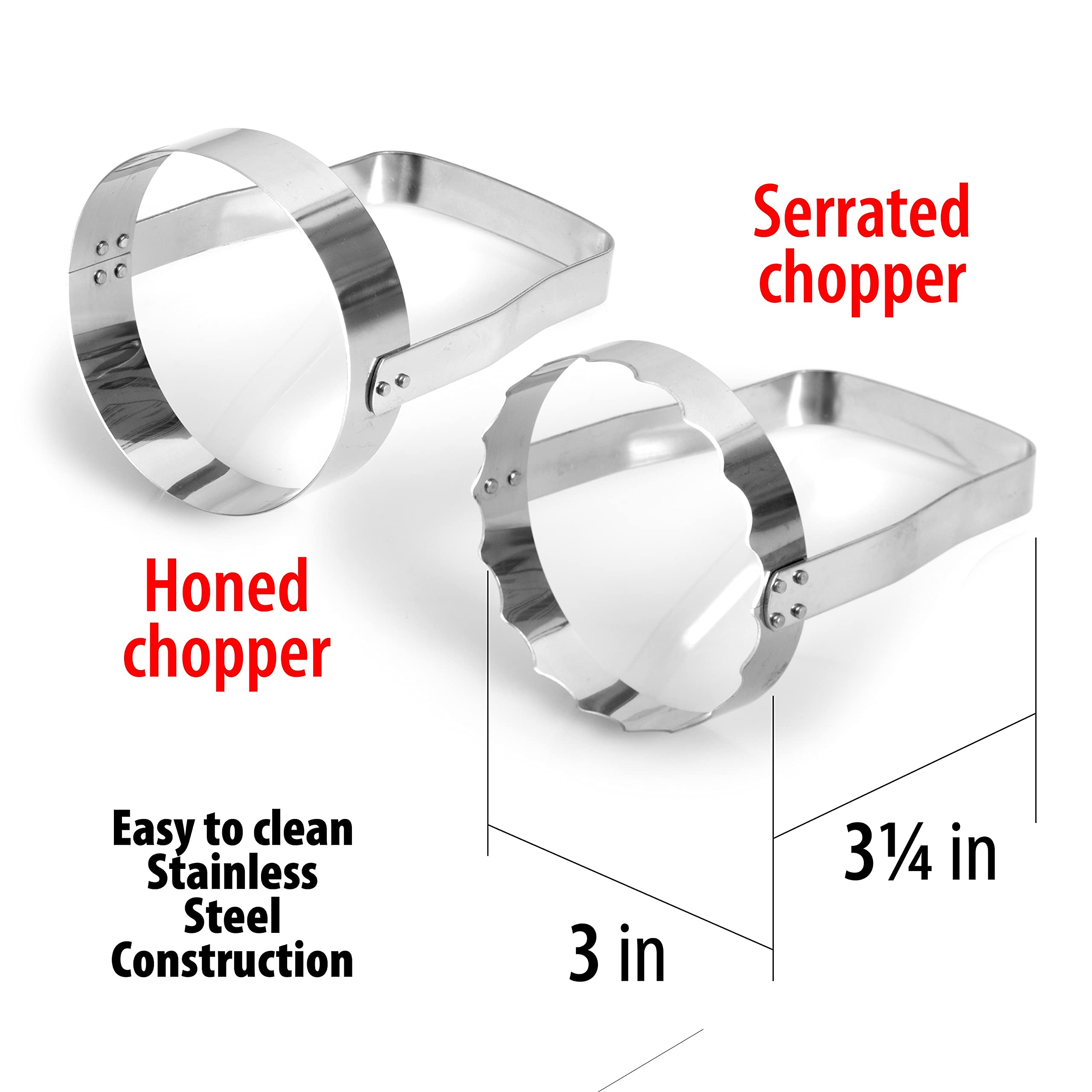 Maxam hand food chopper set with honed blade for clean cuts.