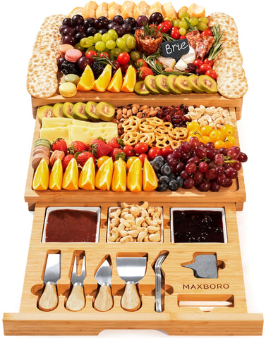 Maxboro extra-large charcuterie board top view for entertaining up to 12 guests
