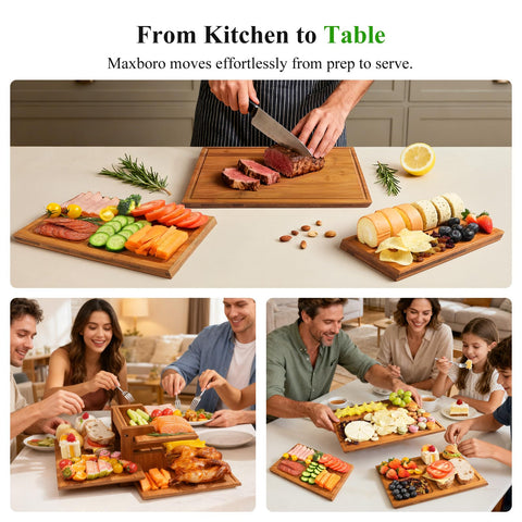 Maxboro double-sided board with cutting surface and charcuterie layout.
