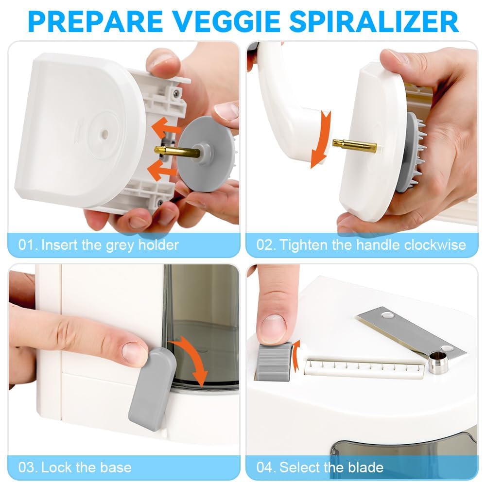 Maxceysen vegetable spiralizer with 2 cup container for mess-free prep