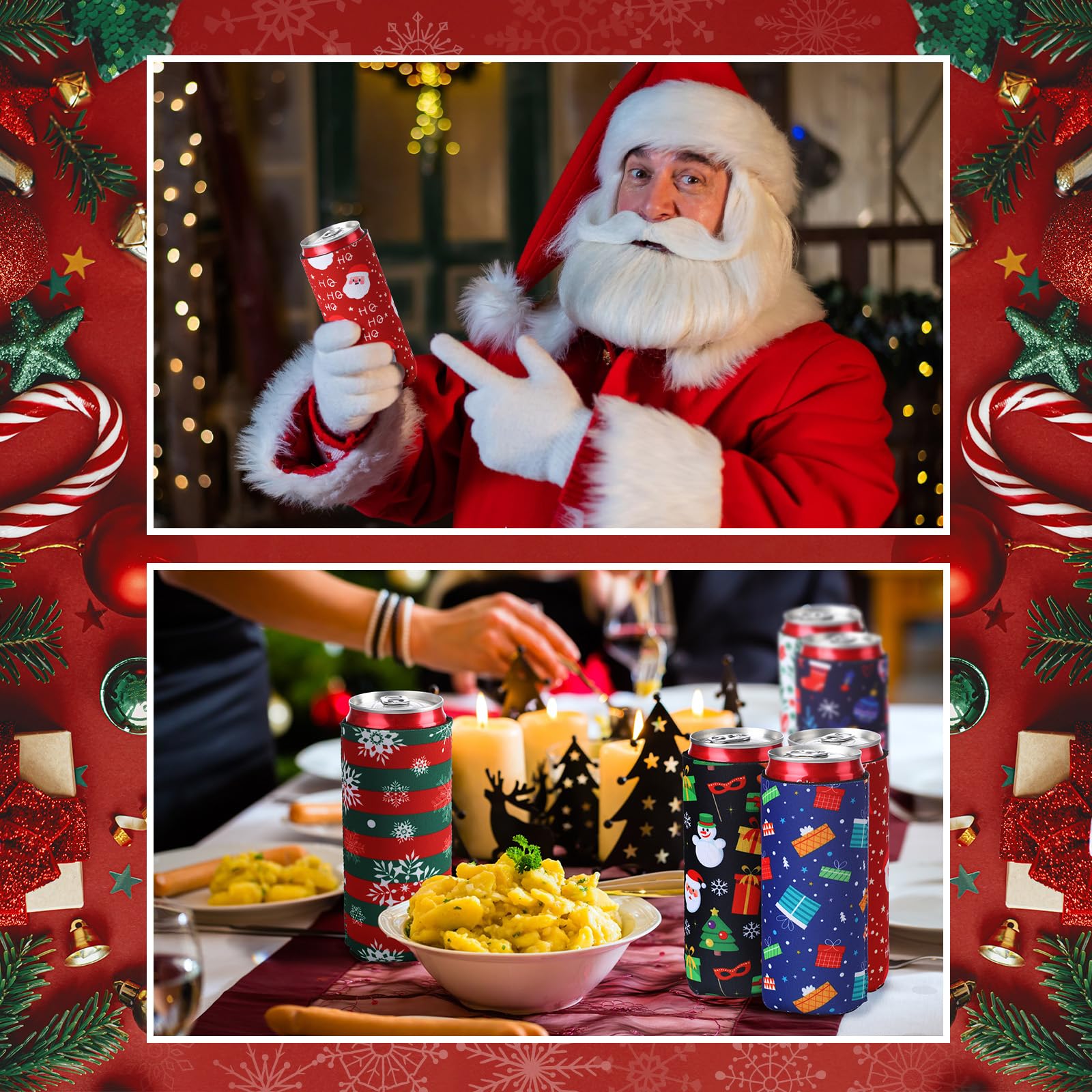 Maxcheck candy cane beer sleeve brings holiday vibes and reusable convenience.