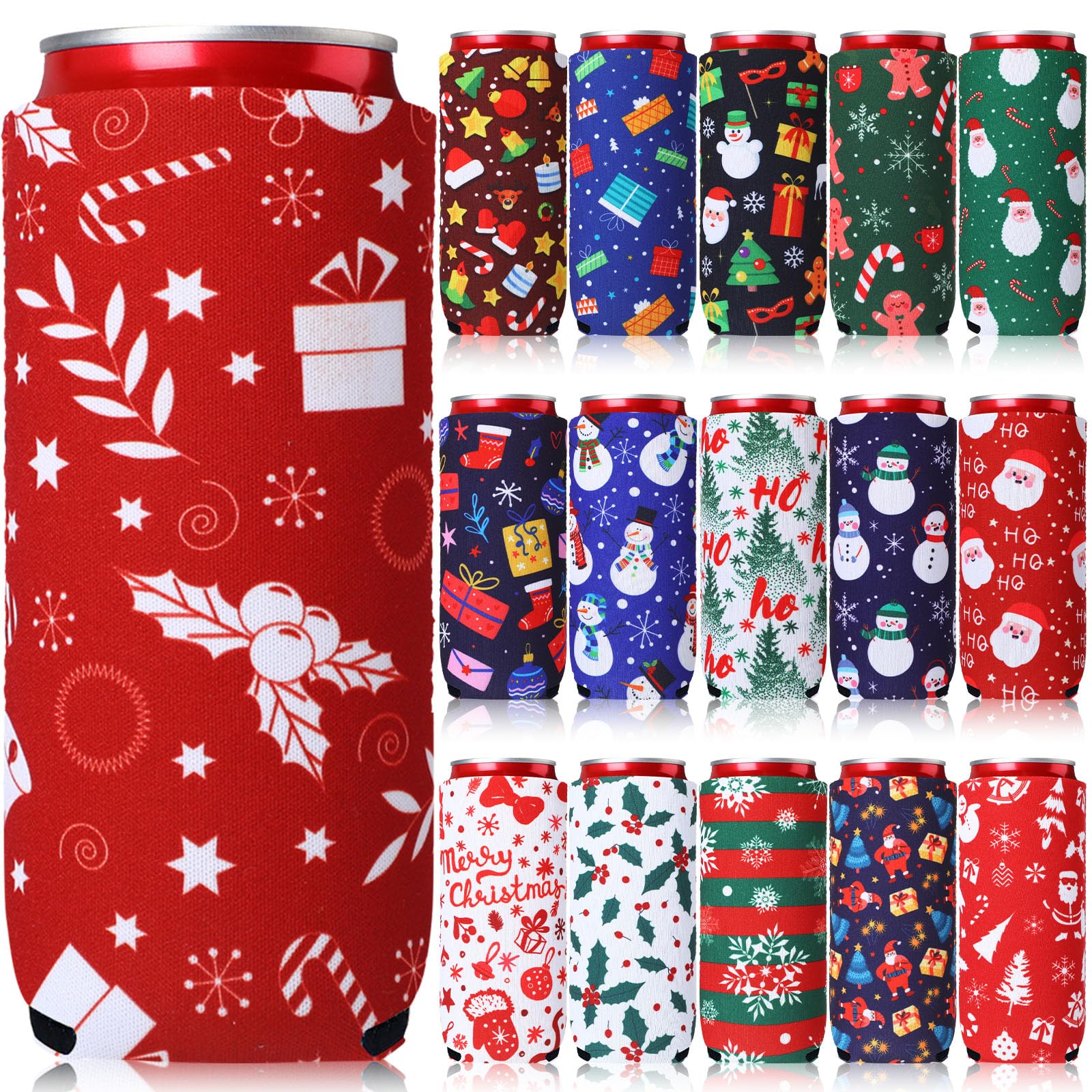 Maxcheck Santa Claus beer sleeve keeps 12 oz drinks cool and festive.