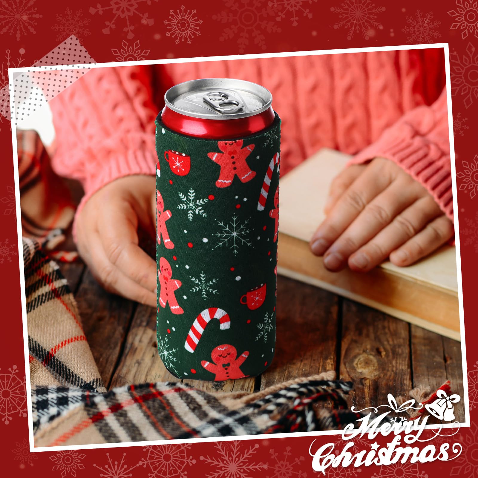 Maxcheck snowflakes beer sleeve enhances party décor and temperature stability.