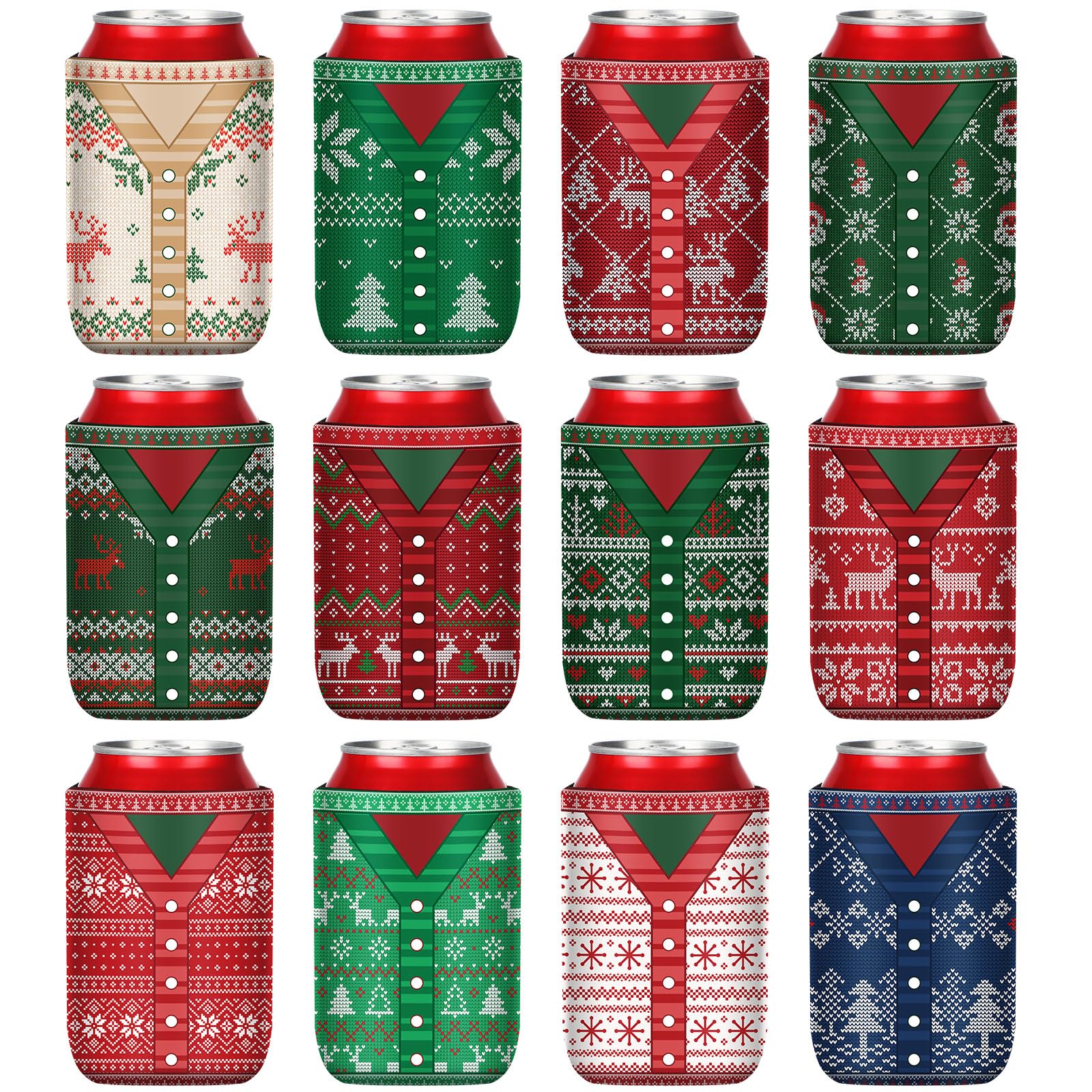 Maxcheck Christmas sweater sleeve design 1 wraps around a can to keep hands dry and comfortable.
