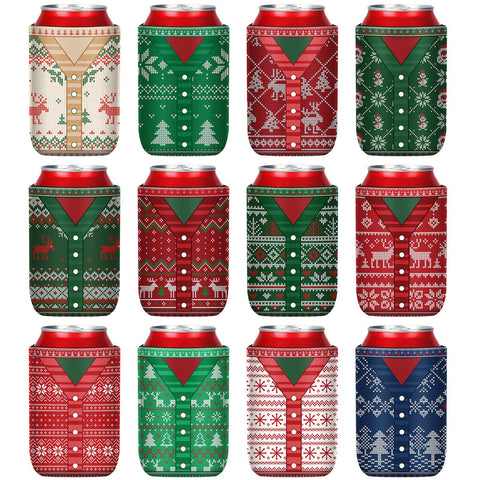 Maxcheck Christmas sweater sleeve design 1 wraps around a can to keep hands dry and comfortable.