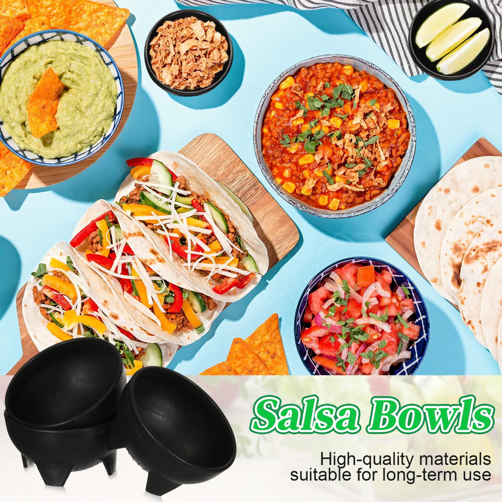 Maxcheck party serving bowls in black keep chips and dips tidy.