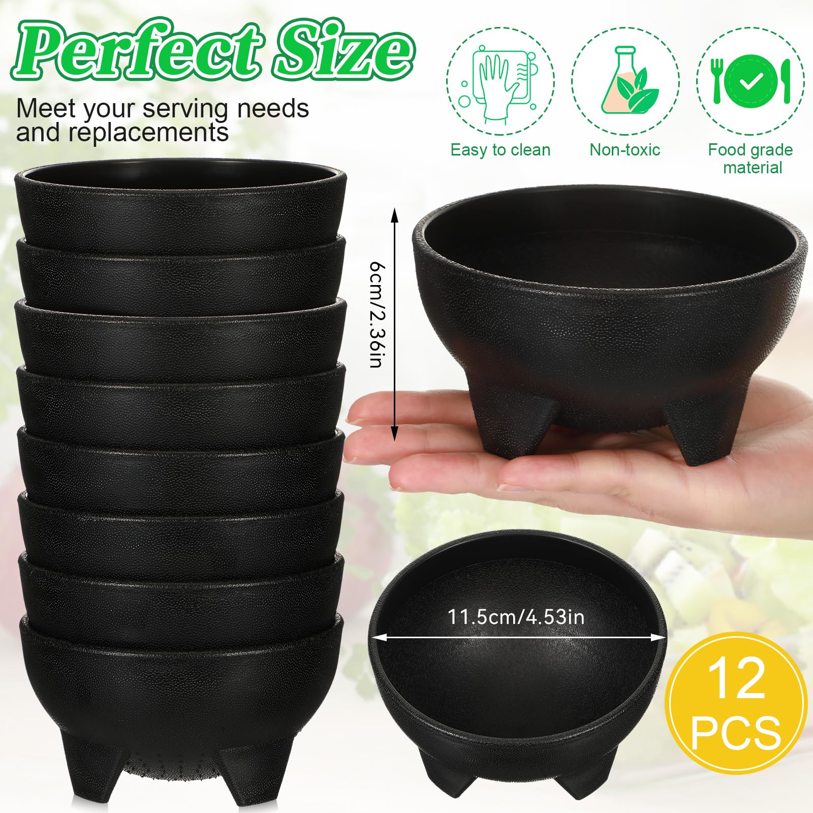 Maxcheck 4.5-inch salsa bowls in black for stylish dip and chip service.