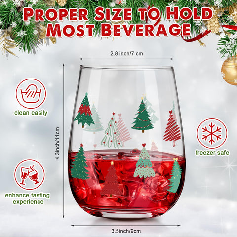 Maxcheck stemless wine glass set showcases Christmas pattern for joyful gatherings