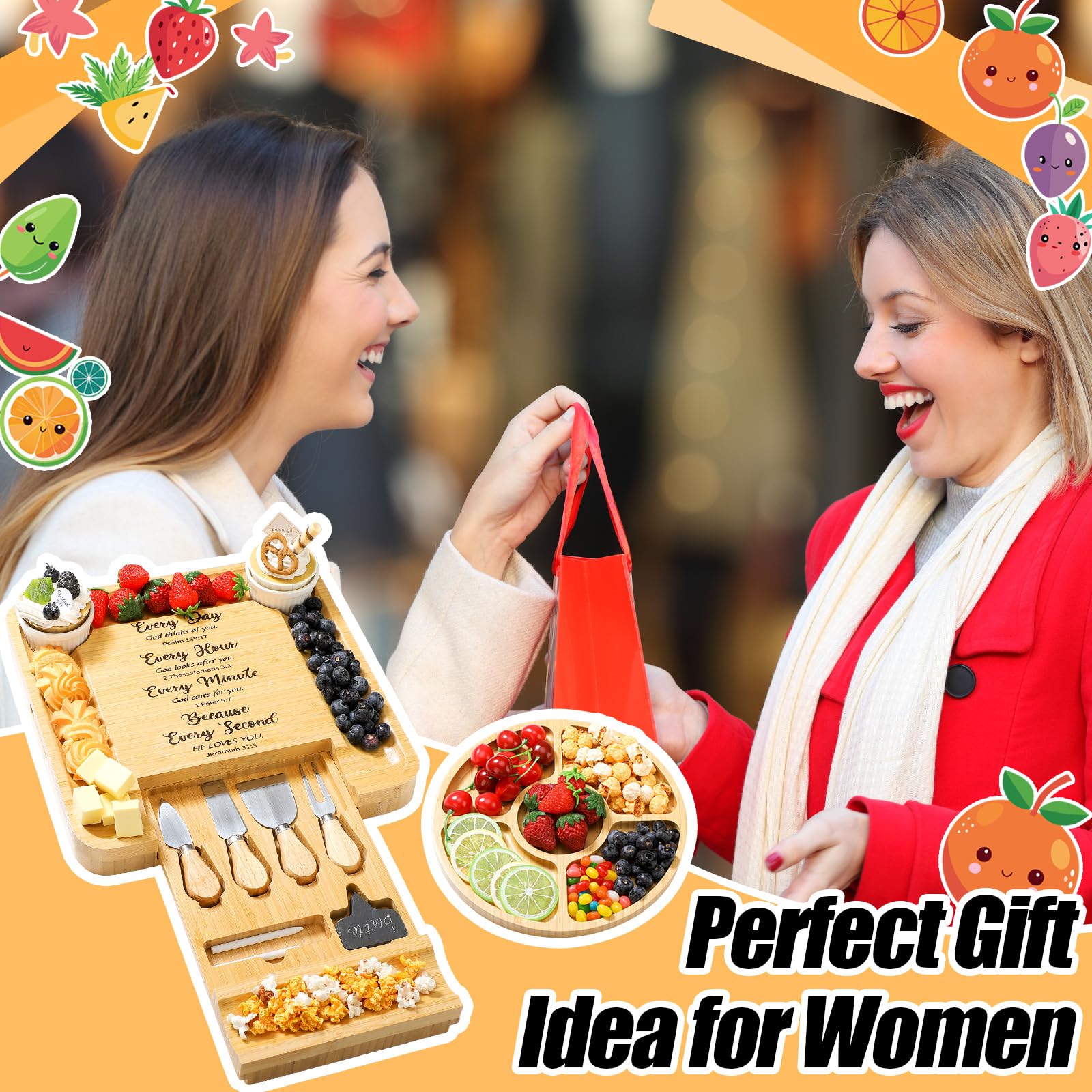Maxdot bamboo-charcuterie-board-with-knife-set showcases elegant versatility for entertaining.