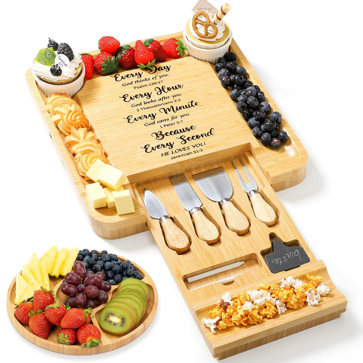 Maxdot Christian engraved charcuterie board as a faith-forward centerpiece for gatherings.