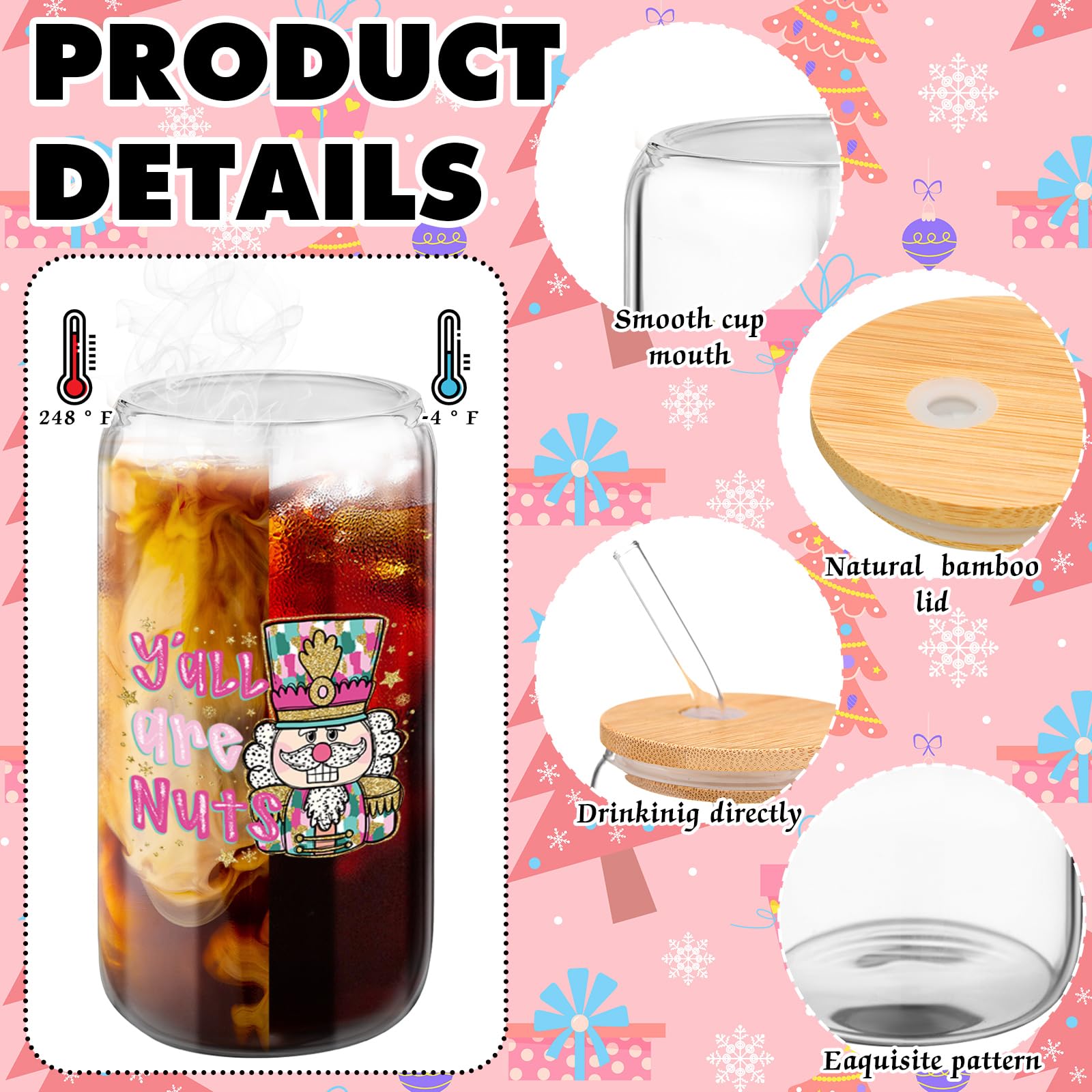 Maxdot pink Christmas tree design cup with lid and straw for celebrations