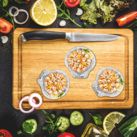 Maxdot crab-cake-shell pan sturdy and oven-ready for bite-sized appetizers.