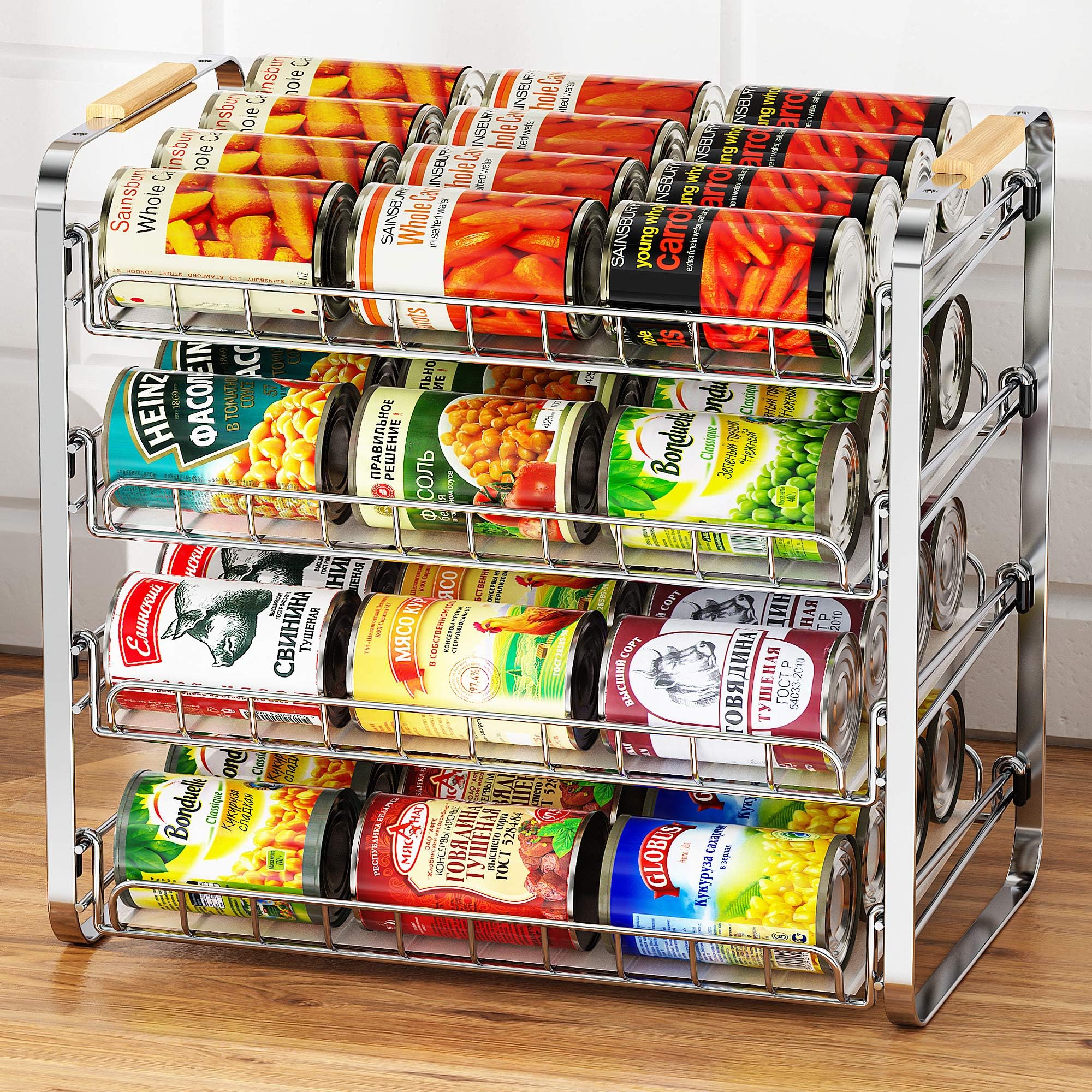 MAXIFFE 4-tier can organizer on a countertop showing full storage for quick access.