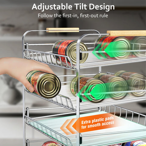 MAXIFFE organizer side shelves tilted for fruits and pantry items.