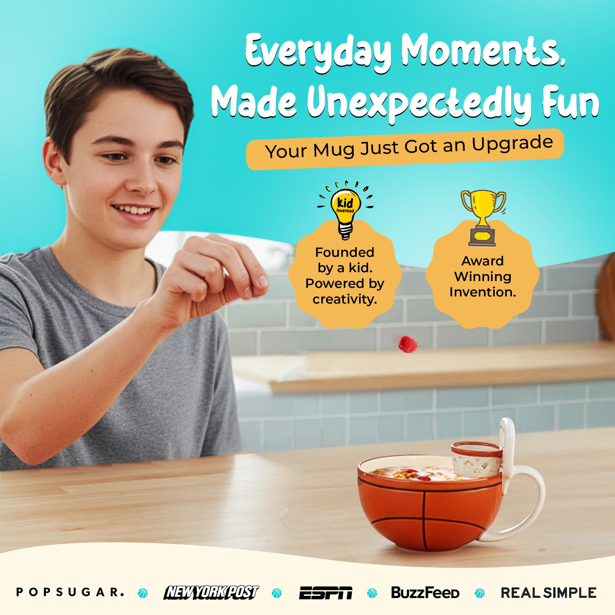 MAX'IS Creations mug with cereal snacks, inviting playful morning moments.