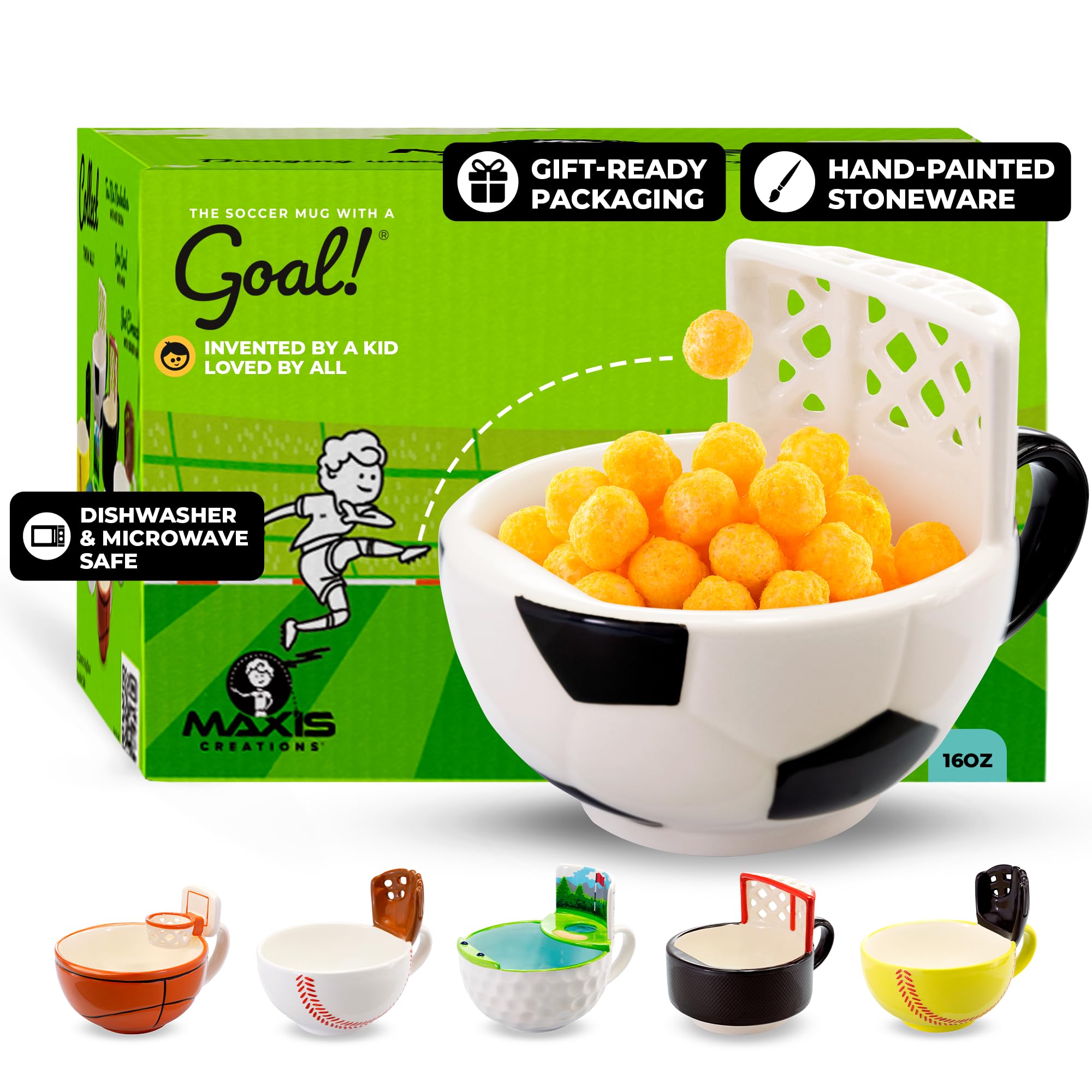 MAX’IS Creations soccer mug with goal for playful breakfasts and snack challenges.