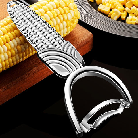 MAXJOY corn peeler in action showing swift kernel stripping