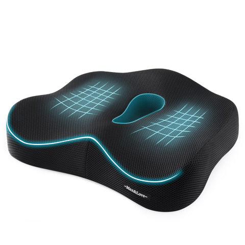 Max&Love memory foam seat cushion top view with breathable black mesh cover for comfortable seating.