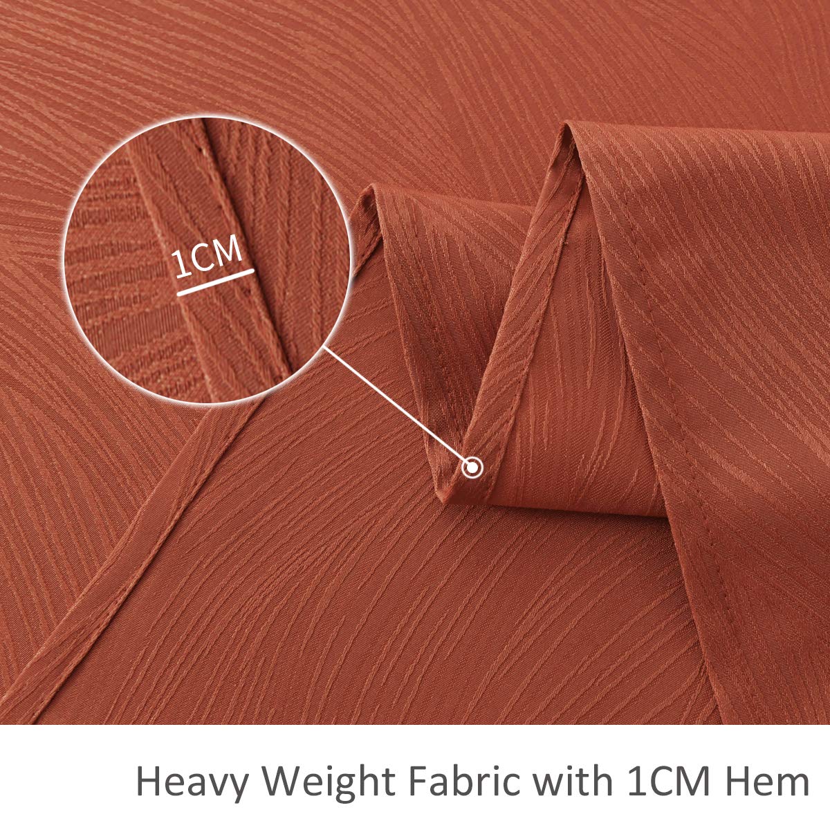 Maxmill Jacquard Swirl Rust tablecloth in cafe or home kitchen ambience