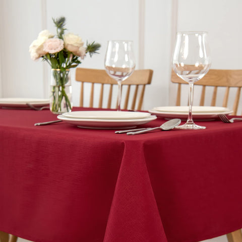 maxmill rectangle tablecloth spillproof demonstrates easy cleanup after casual meals.