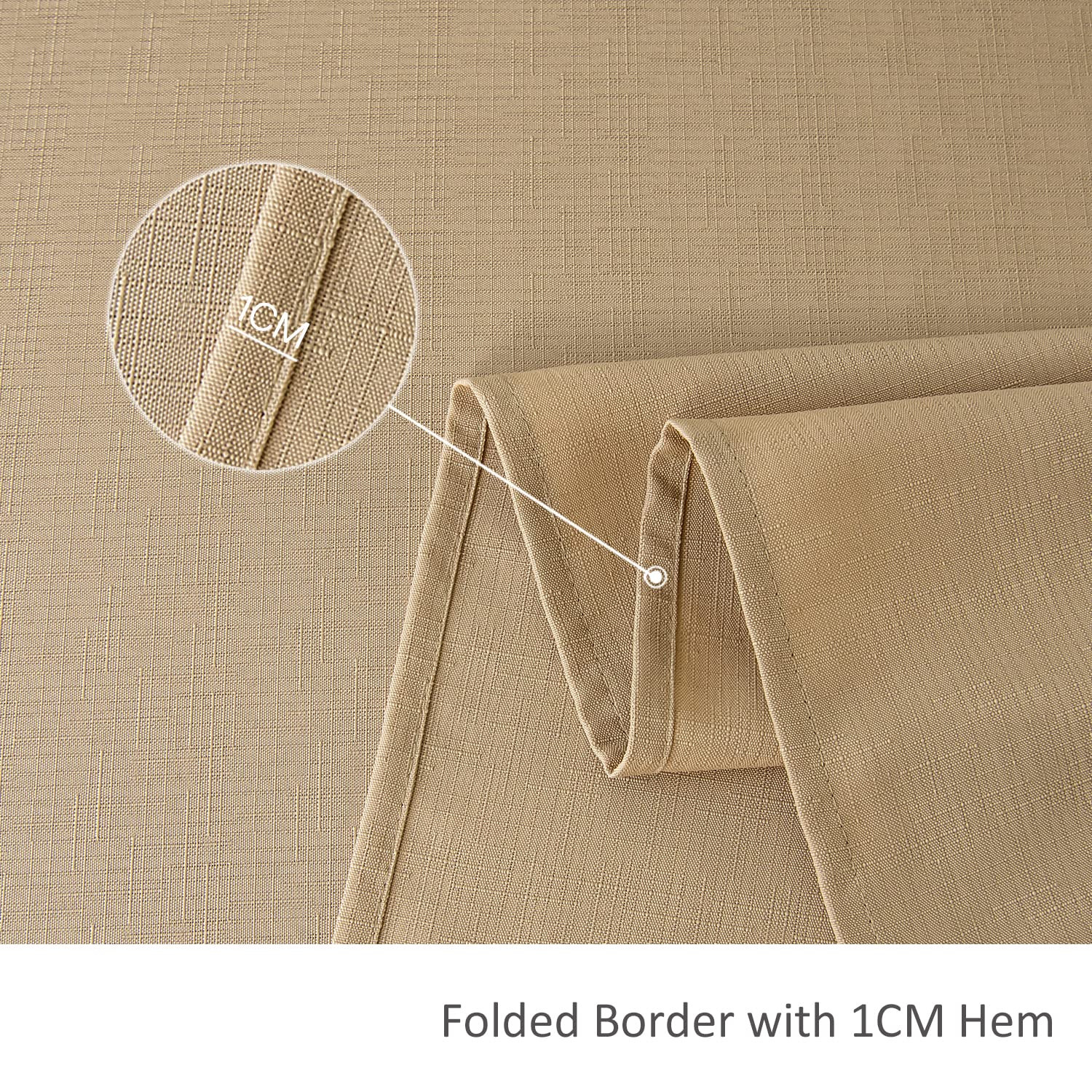 Elegant hem-stitching on Maxmill tablecloth adds durable edge detail.