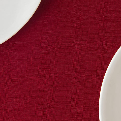 maxmill red outdoor tablecloth ready for patio meals.