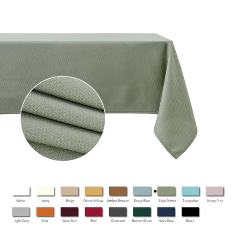 maxmill textured rectangle tablecloth sage green on a dining table for events