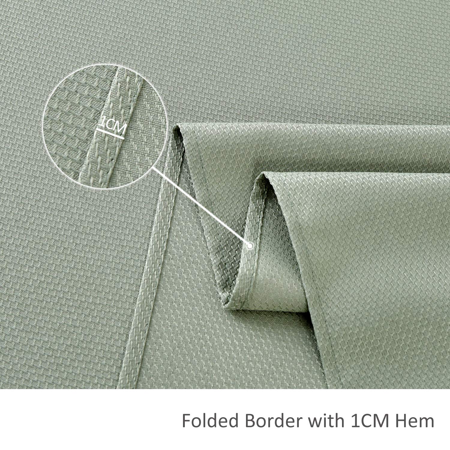maxmill textured tablecloth sage green demonstrates wrinkle-free finish after meals