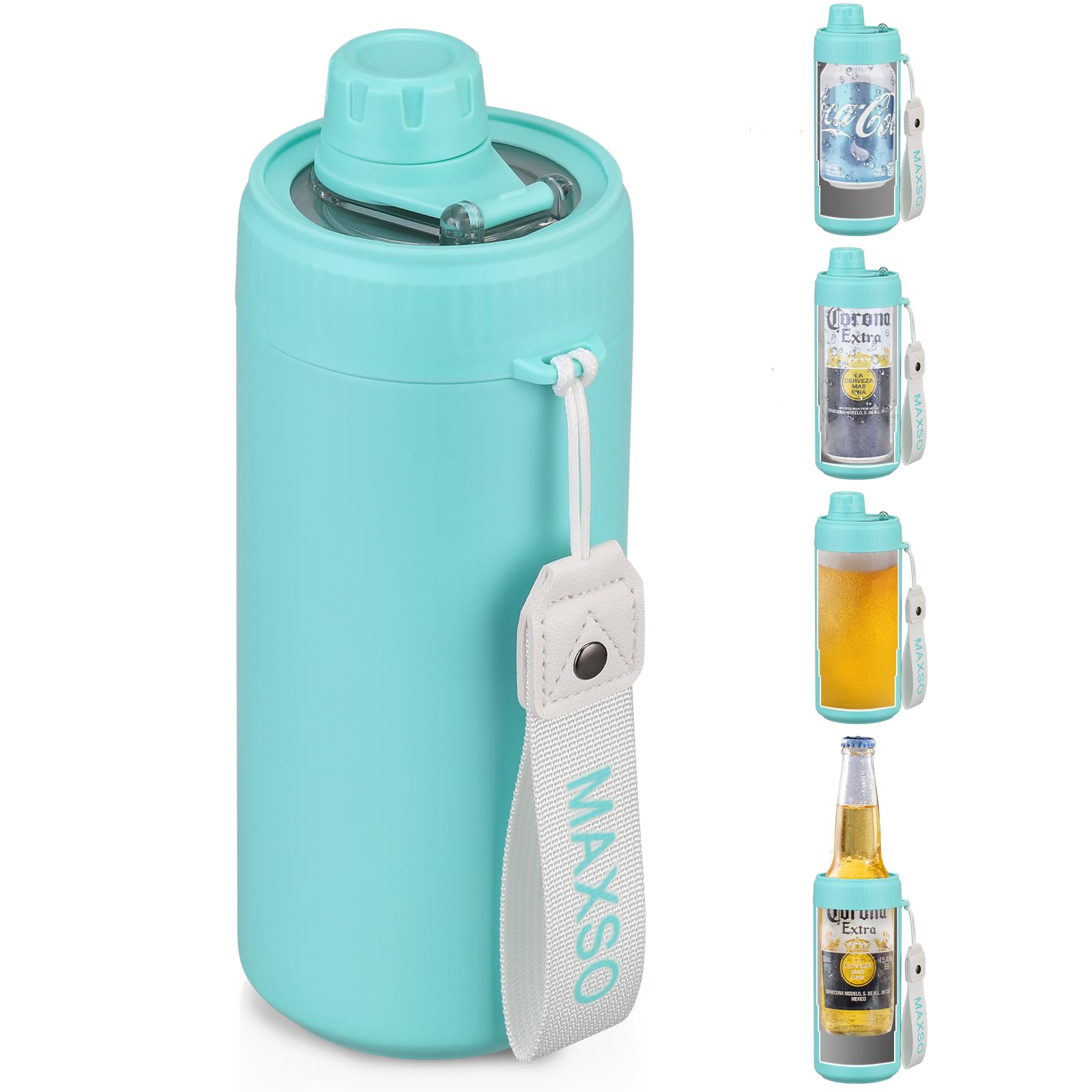 MAXSO Sealed Can Cooler with Fizz Lid keeps 12oz drinks cold on the go.