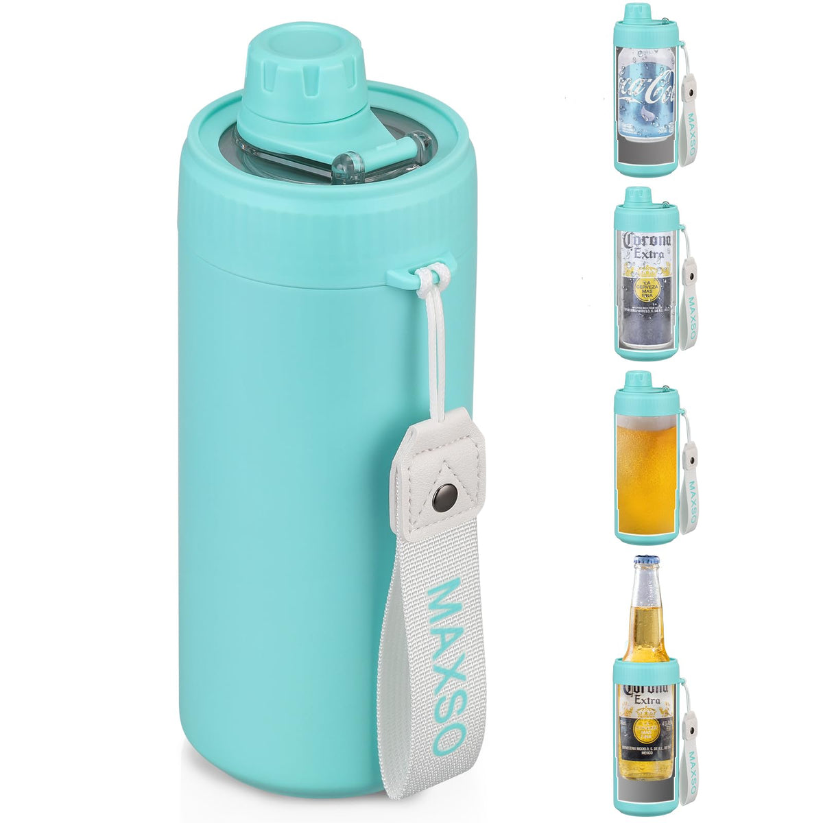 MAXSO Sealed Can Cooler with Fizz Lid keeps 12oz drinks cold on the go.