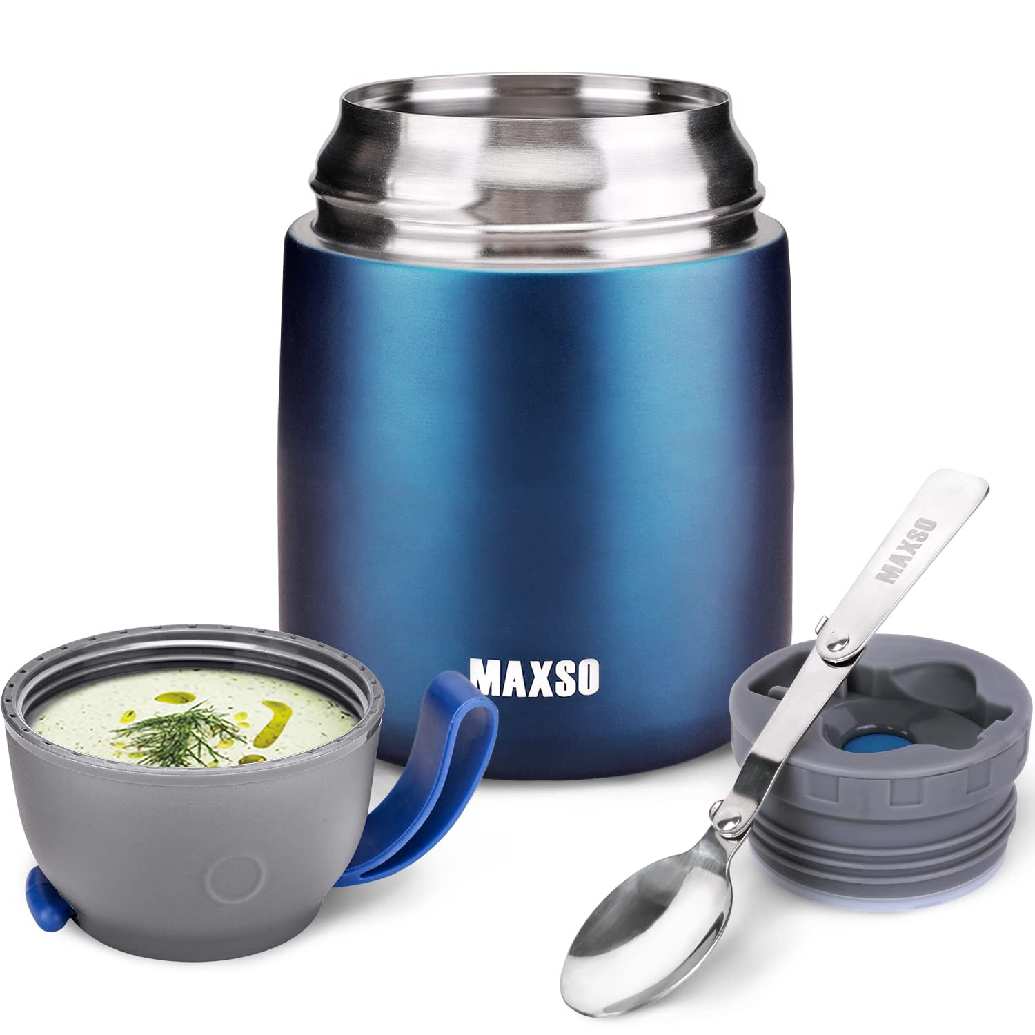 MAXSO Soup Thermo 17oz container with built-in spoon for convenient meals on the go.