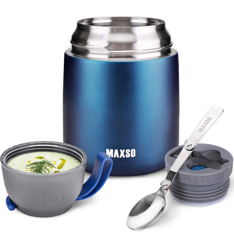 MAXSO Soup Thermo 17oz container with built-in spoon for convenient meals on the go.