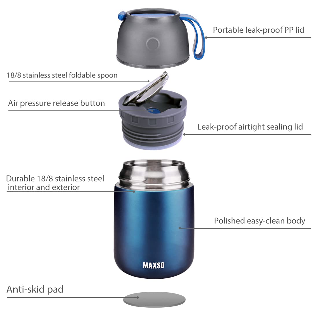 MAXSO Soup Thermo built-in spoon tucked inside for easy eating.
