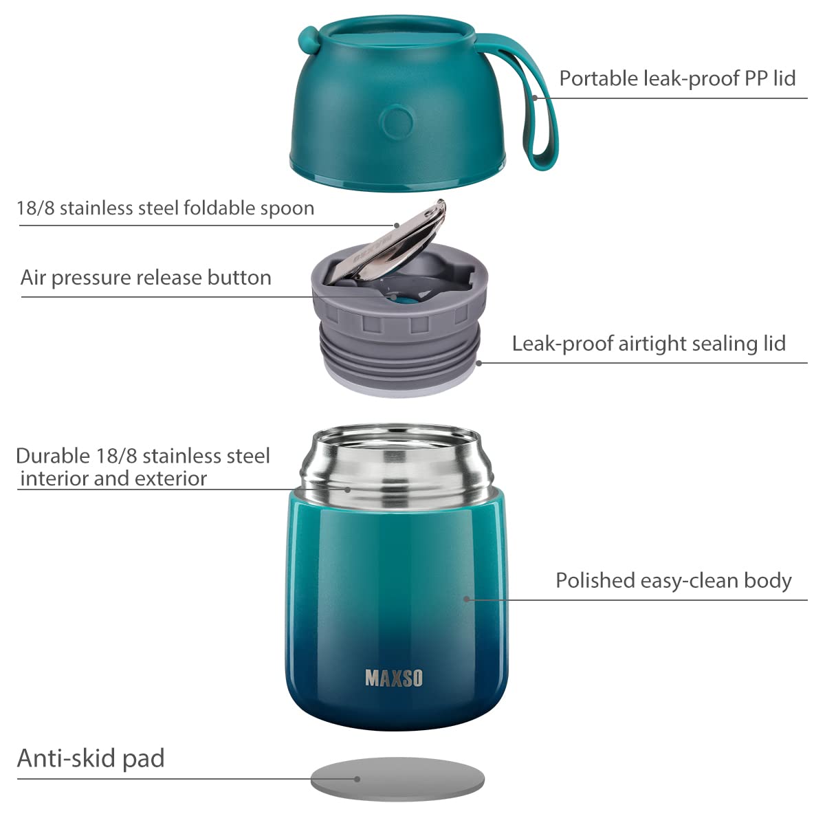MAXSO Soup Thermo built-in spoon for on-the-go meals