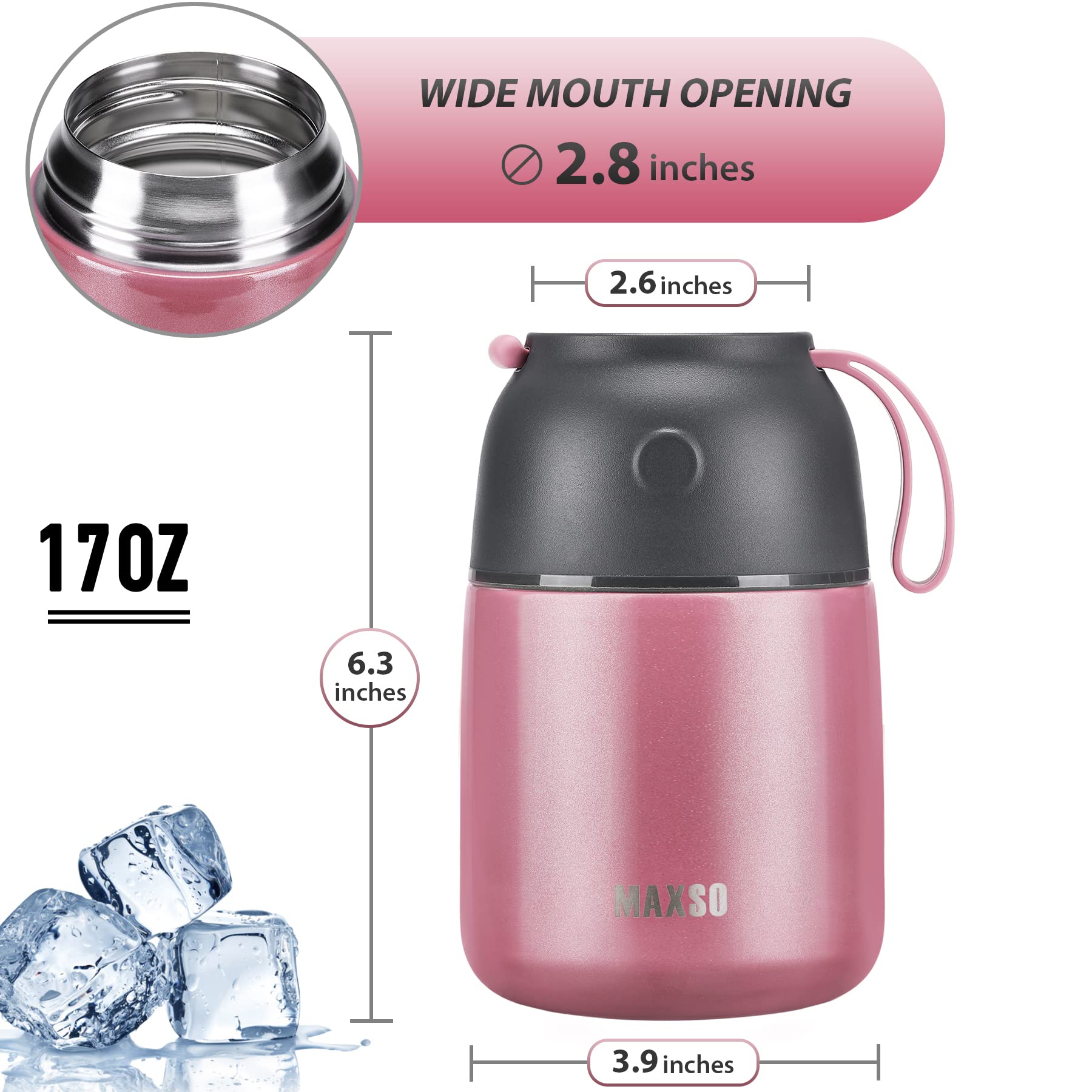 MAXSO Soup Thermo copper-insulated interior preserving hot or cold meals all day.