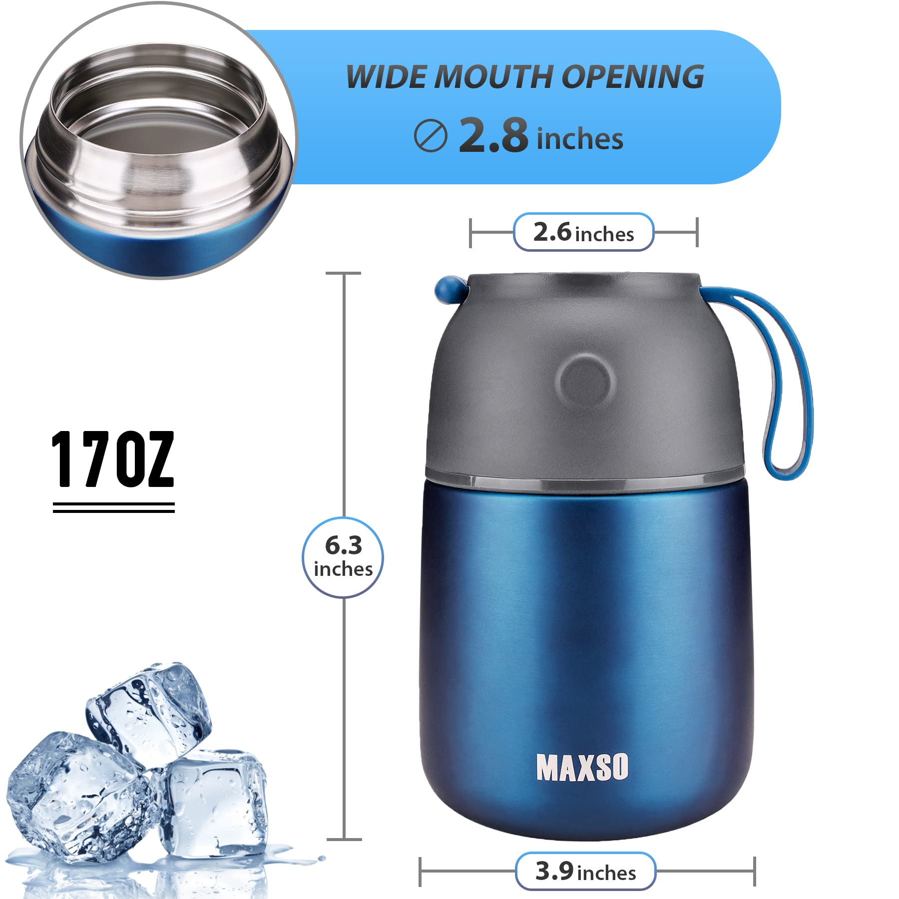 MAXSO double-wall insulation preserves hot or cold meals.