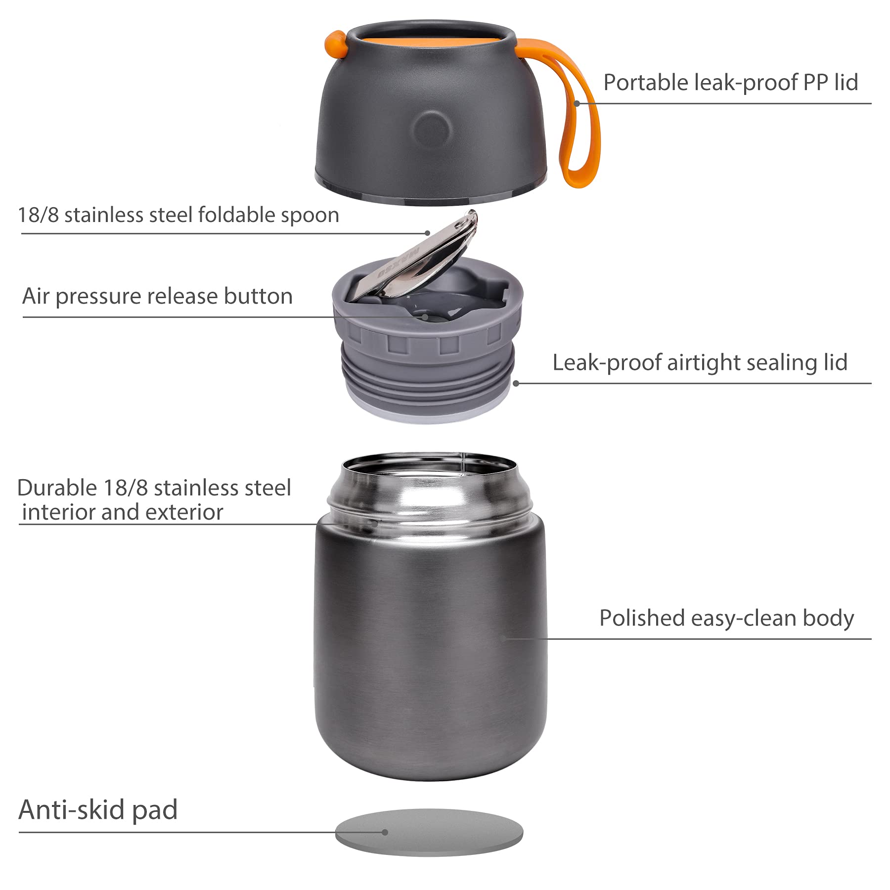 MAXSO Soup Thermo double-wall insulation preserves heat and cold effectively.