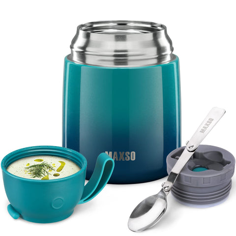 MAXSO Soup Thermo exterior in blue-green with durable steel and leakproof design