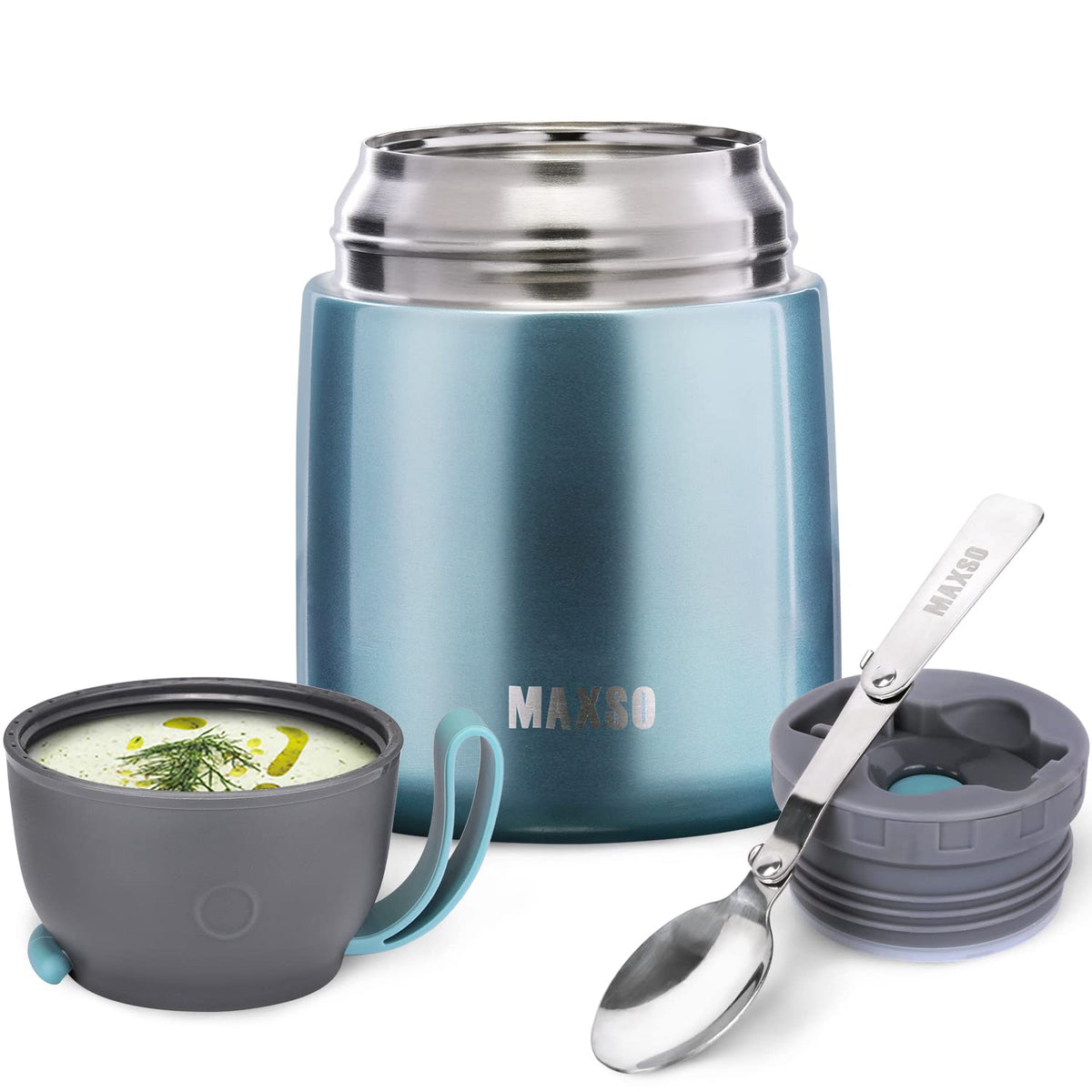 MAXSO Soup Thermo front view in shinny blue, ideal for daily meals