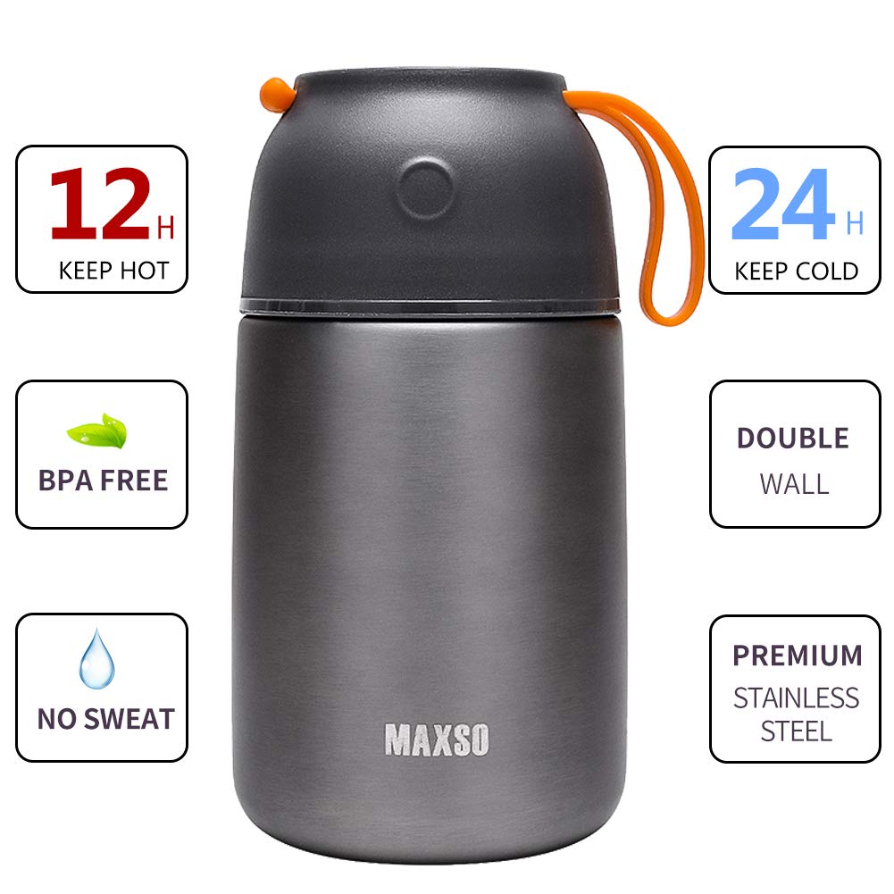 MAXSO 17-oz grey soup thermos ideal for portioned lunches.