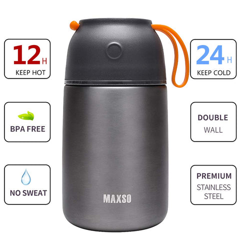 MAXSO 17-oz grey soup thermos ideal for portioned lunches.