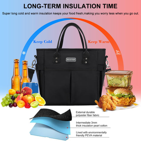 MAXTOP insulated lunch bag features multifunctional pockets for easy organization.