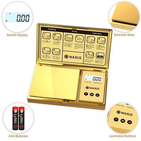 MAXUS scale platform detail with gold finish ensures stable measurements