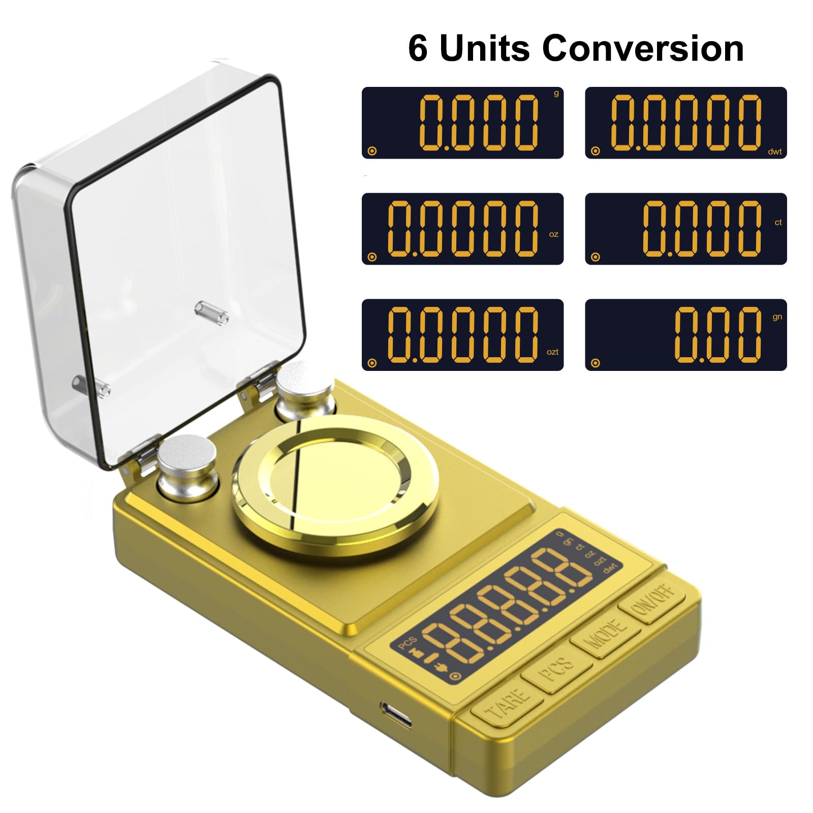 Close-up of MAXUS scale readout highlighting 0.001g accuracy.